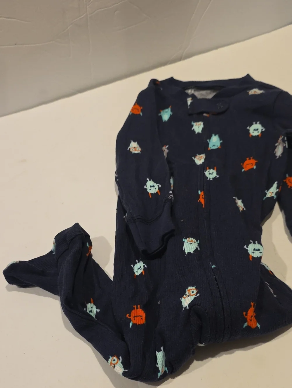 Carter's Navy Zip-Up Pajama Set with Monster Print 9months 9 Mos 9 Mo
